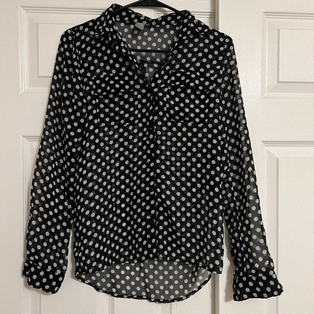 Charlotte Russe XS Sheer Black & White Polka Dot Blouse